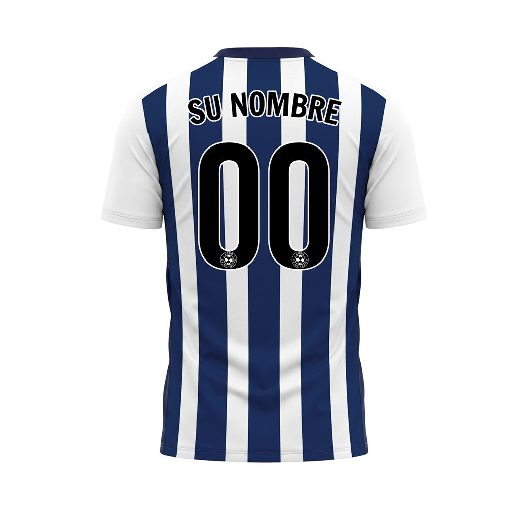 Blanco Azul Clásico Anchas Rayas Camiseta de Fútbol Personalizada