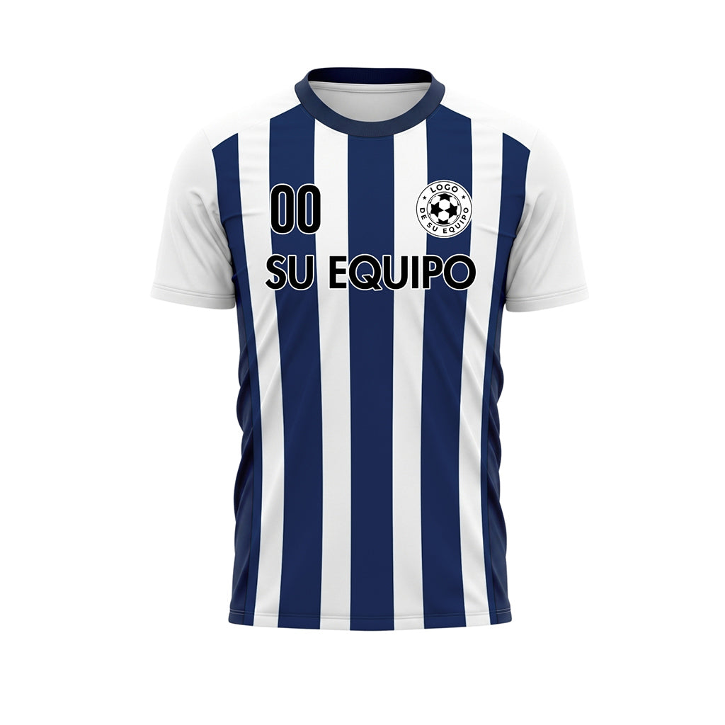 Blanco Azul Clásico Anchas Rayas Camiseta de Fútbol Personalizada