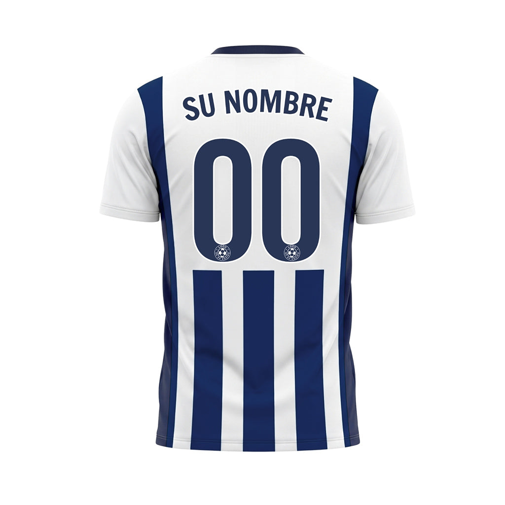 Blanco Azul Clásico Anchas Rayas Camiseta de Fútbol Personalizada