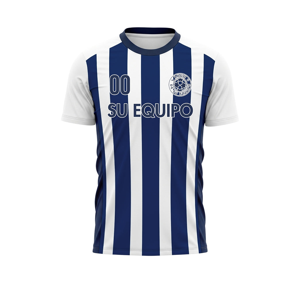 Blanco Azul Clásico Anchas Rayas Camiseta de Fútbol Personalizada