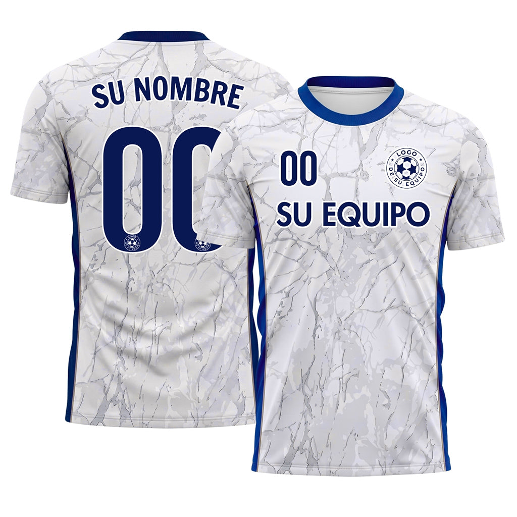 Blanco Azul Mármol Textura Motivo Camiseta de Fútbol Personalizada