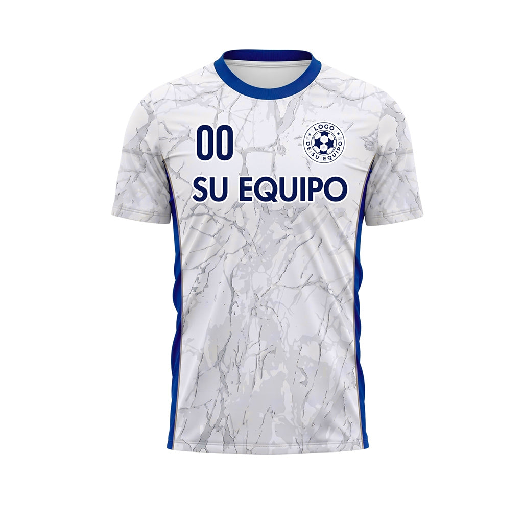 Blanco Azul Mármol Textura Motivo Camiseta de Fútbol Personalizada