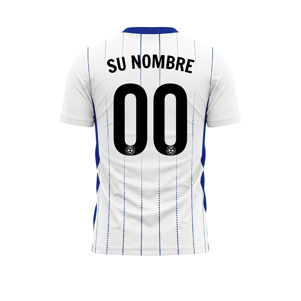 Blanco Azul Rayas Finas Camiseta de Fútbol Personalizada