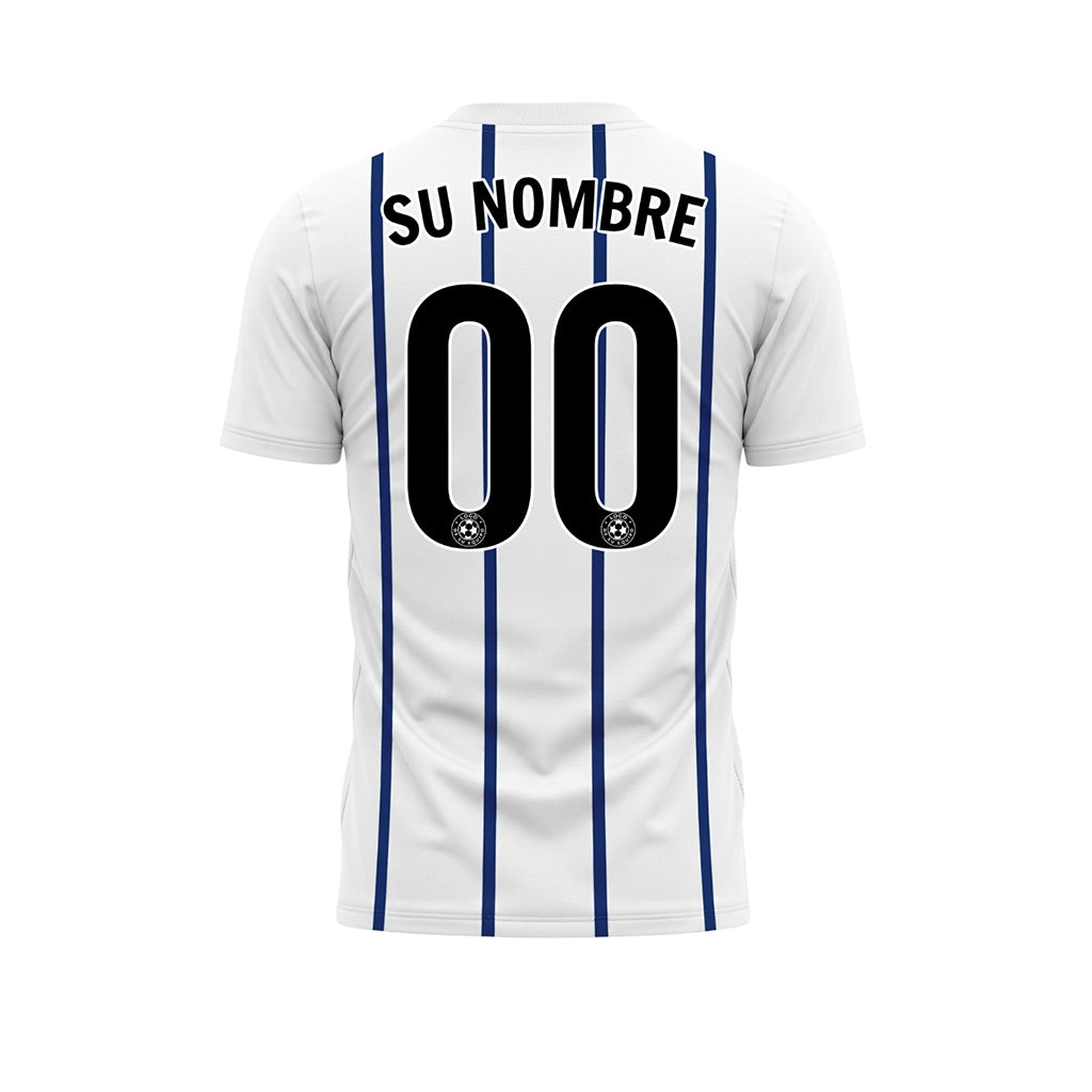 Blanco Azul Rayas Finas Vertical Motivo Camiseta de Fútbol Personalizada