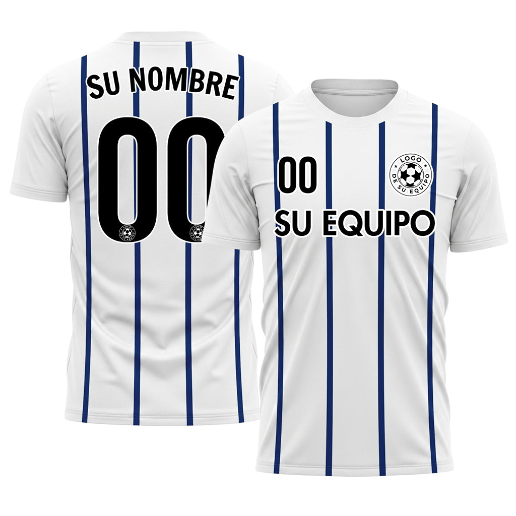 Blanco Azul Rayas Finas Vertical Motivo Camiseta de Fútbol Personalizada