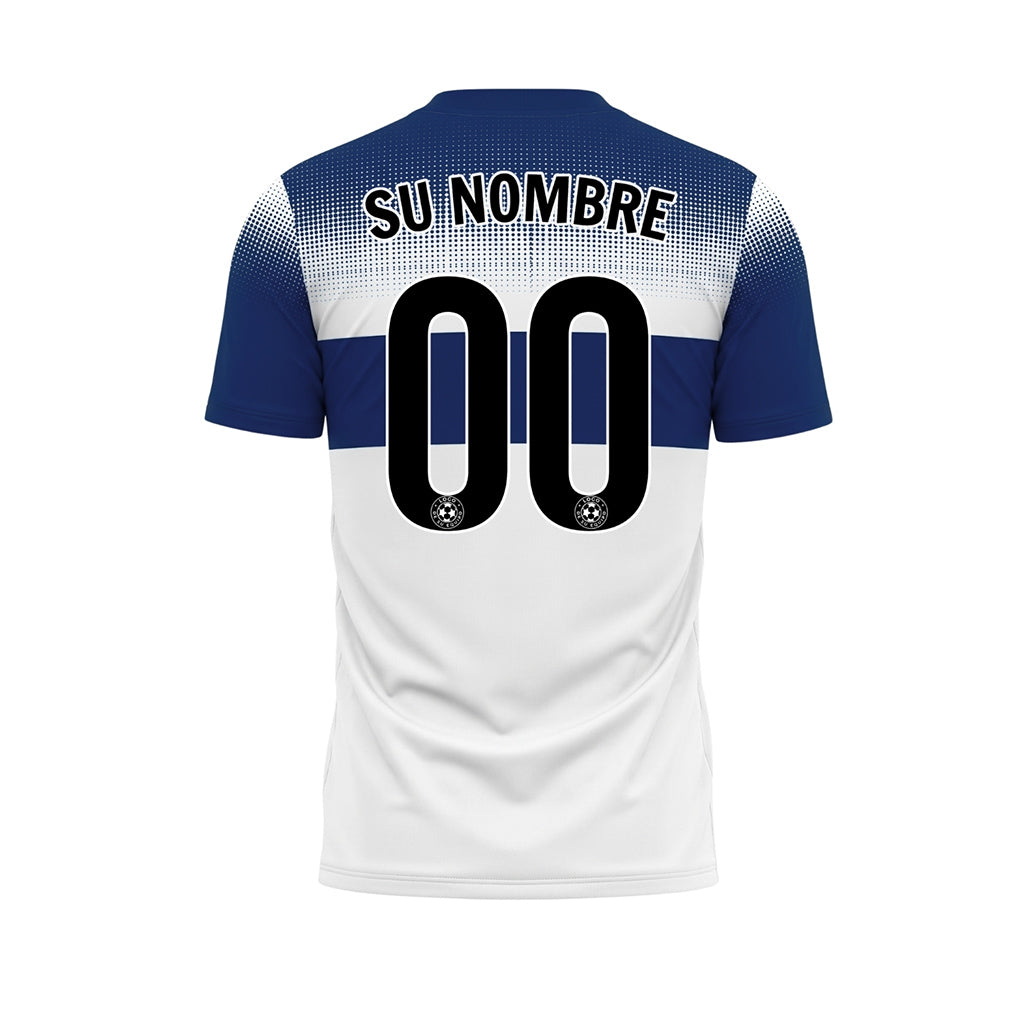 Blanco Azul Píxel Difuminado Rayas Horizontales Camiseta de Fútbol Personalizada