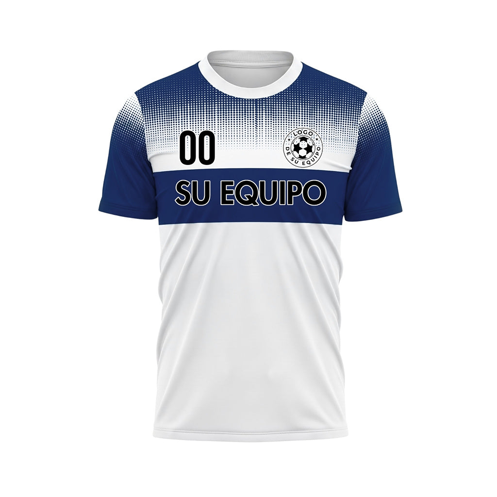 Blanco Azul Píxel Difuminado Rayas Horizontales Camiseta de Fútbol Personalizada