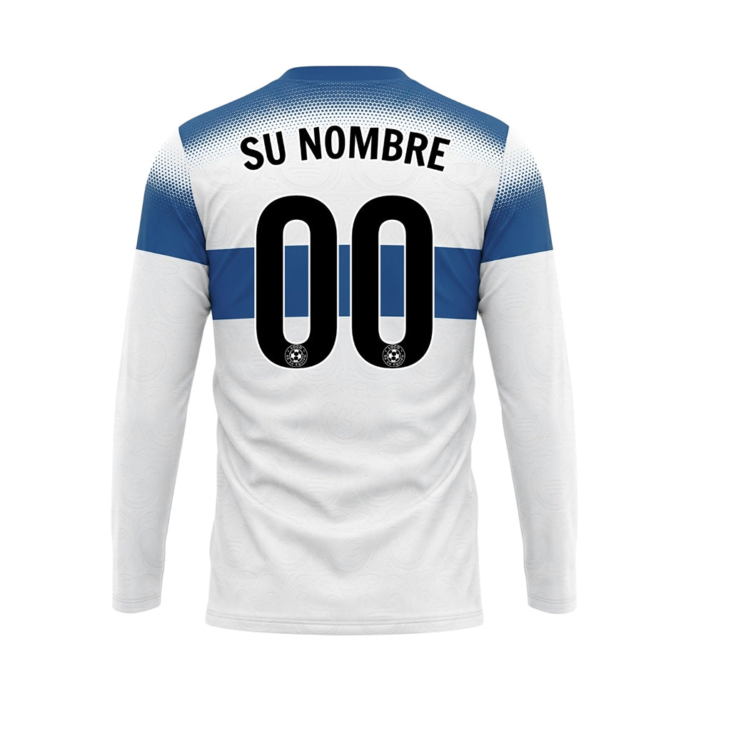Blanco Azul Rayas Horizontales Degradadas de Lunares Camiseta de Fútbol Personalizada de Manga Larga