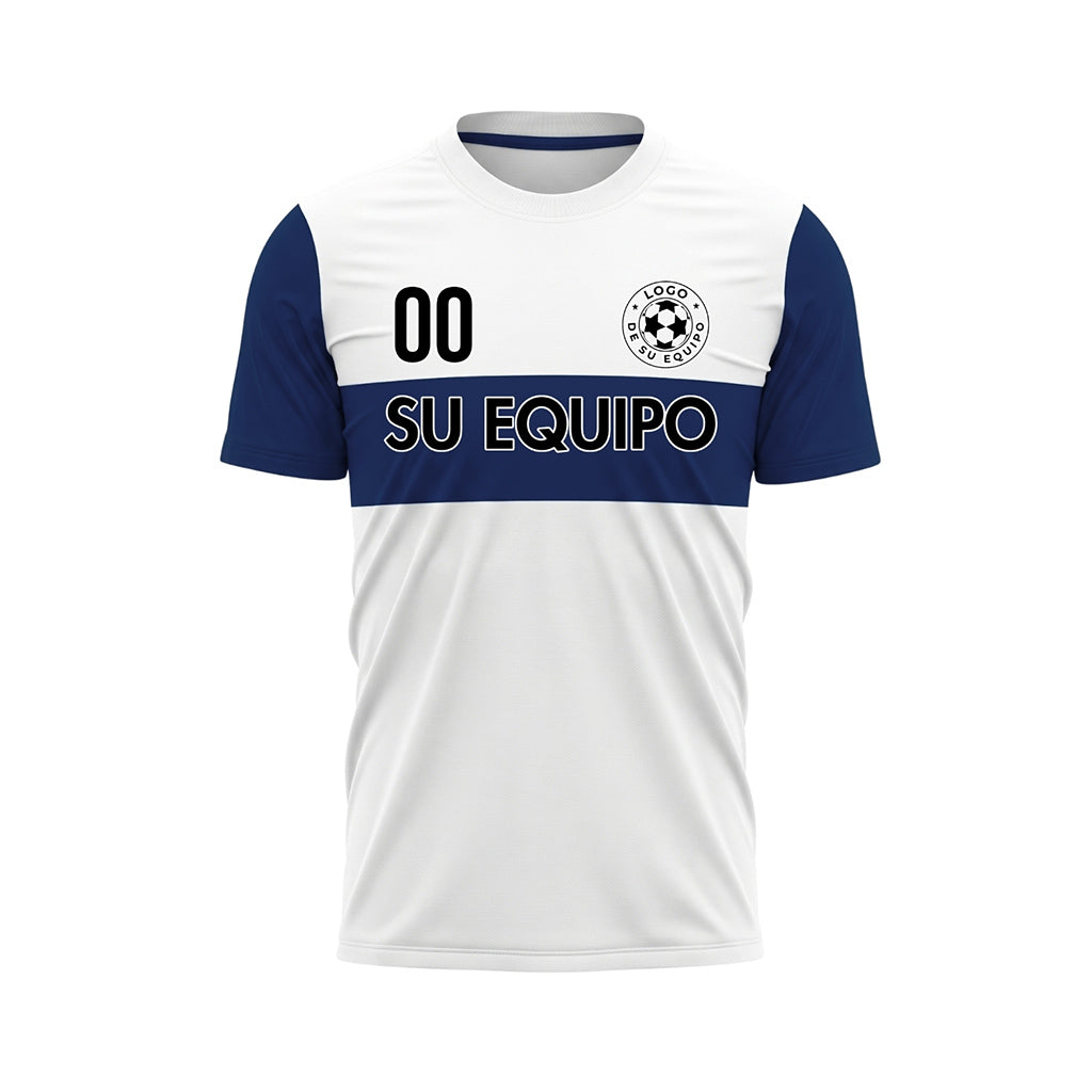 Blanco Azul Rayas Horizontales Camiseta de Fútbol Personalizada