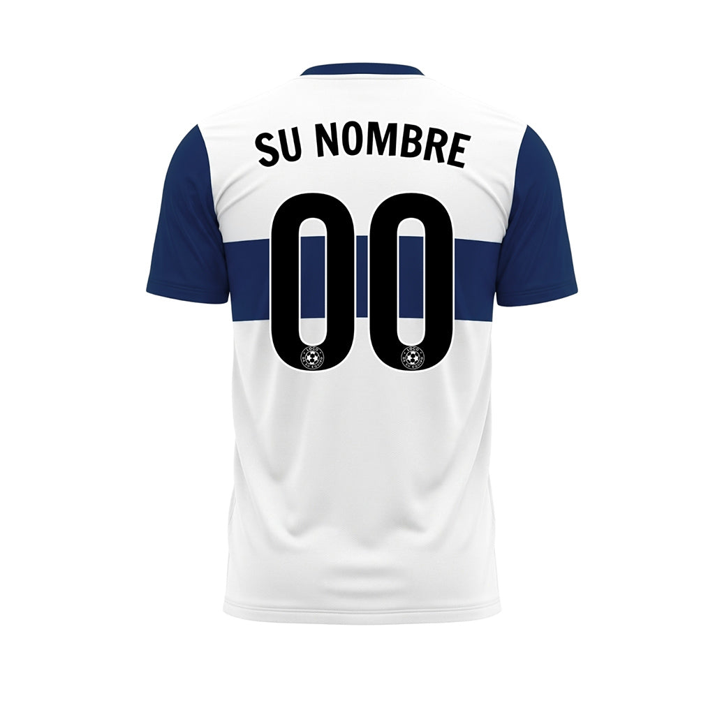 Blanco Azul Rayas Horizontales Camiseta de Fútbol Personalizada