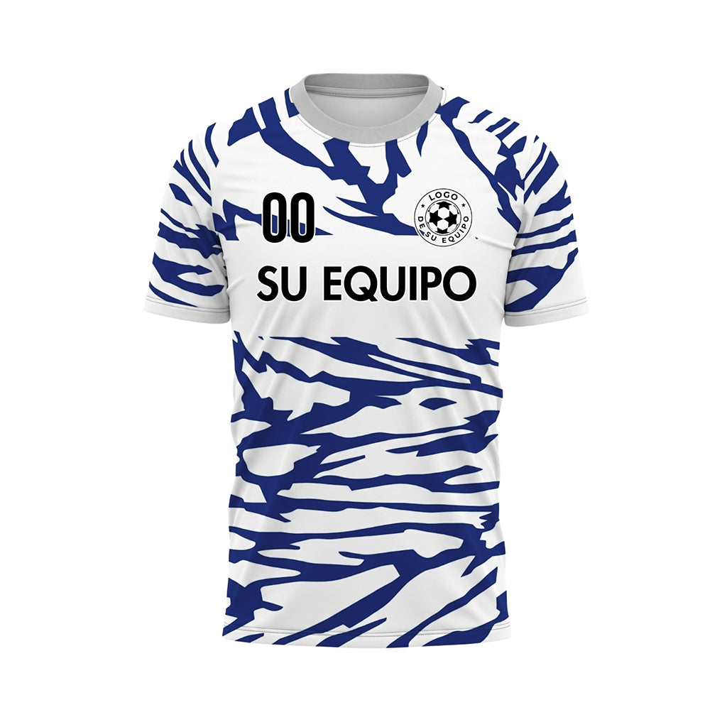 Blanco Azul Tigre Rayas en el Canesú del Pecho Motivo Camiseta de Fútbol Personalizada
