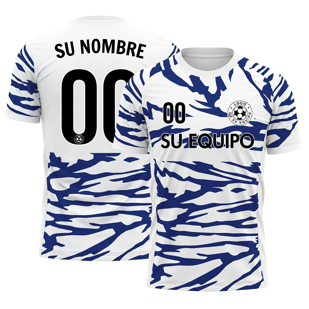 Blanco Azul Tigre Rayas Motivo Camiseta de Fútbol Personalizada