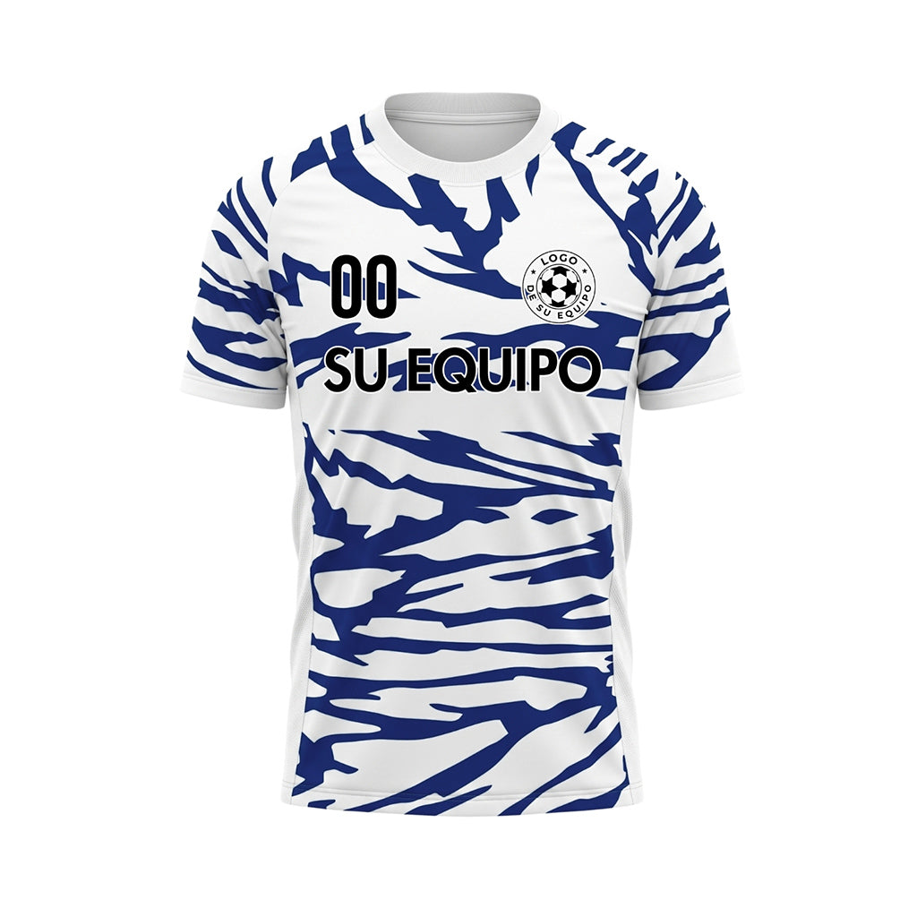 Blanco Azul Tigre Rayas Motivo Camiseta de Fútbol Personalizada