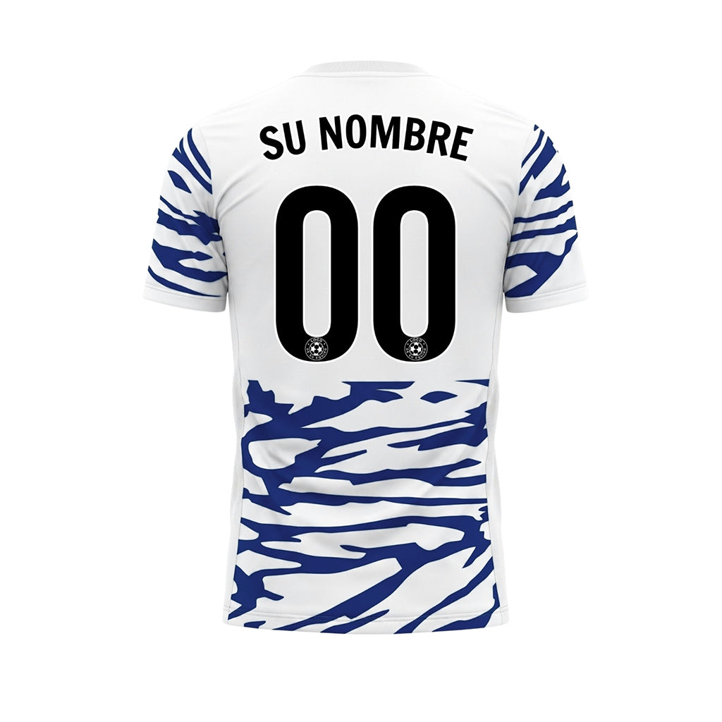 Blanco Azul Tigre Rayas Motivo Camiseta de Fútbol Personalizada