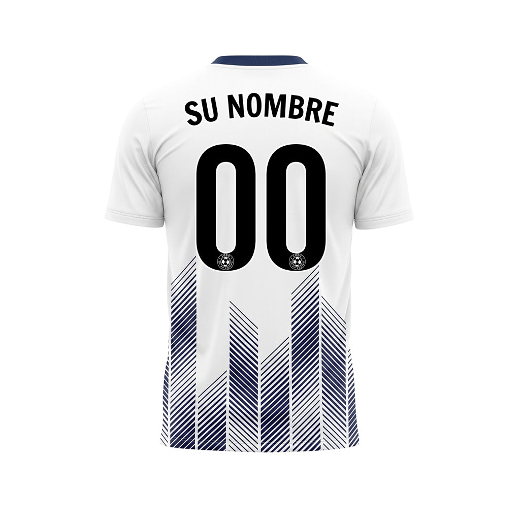 Blanco Azul Oscuro a Chevrones Flecha Rayas Motivo Camiseta de Fútbol Personalizada