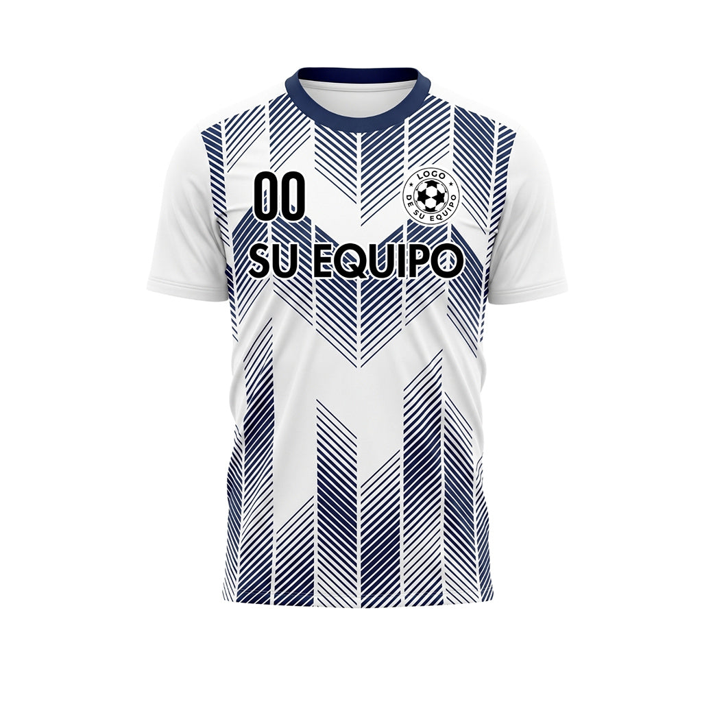 Blanco Azul Oscuro a Chevrones Flecha Rayas Motivo Camiseta de Fútbol Personalizada