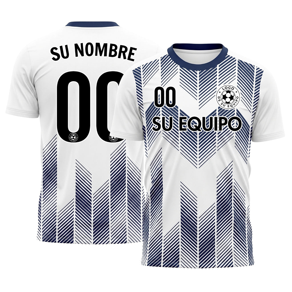 Blanco Azul Oscuro a Chevrones Flecha Rayas Motivo Camiseta de Fútbol Personalizada