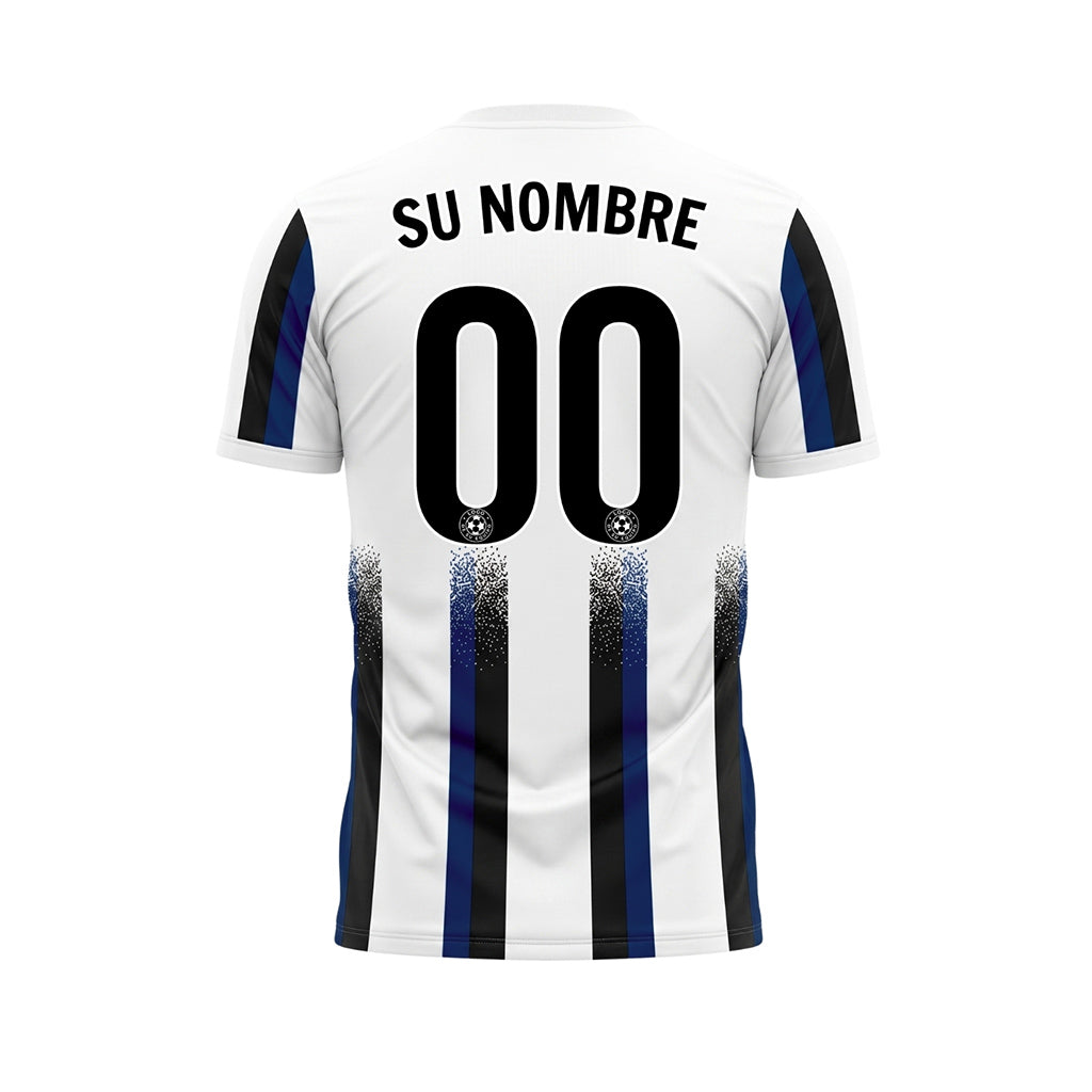 Blanco Azul Oscuro Negro Degradado Salpicaduras Rayas Camiseta de Fútbol Personalizada