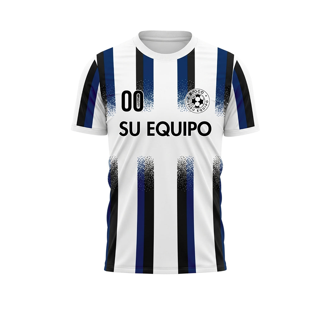 Blanco Azul Oscuro Negro Degradado Salpicaduras Rayas Camiseta de Fútbol Personalizada