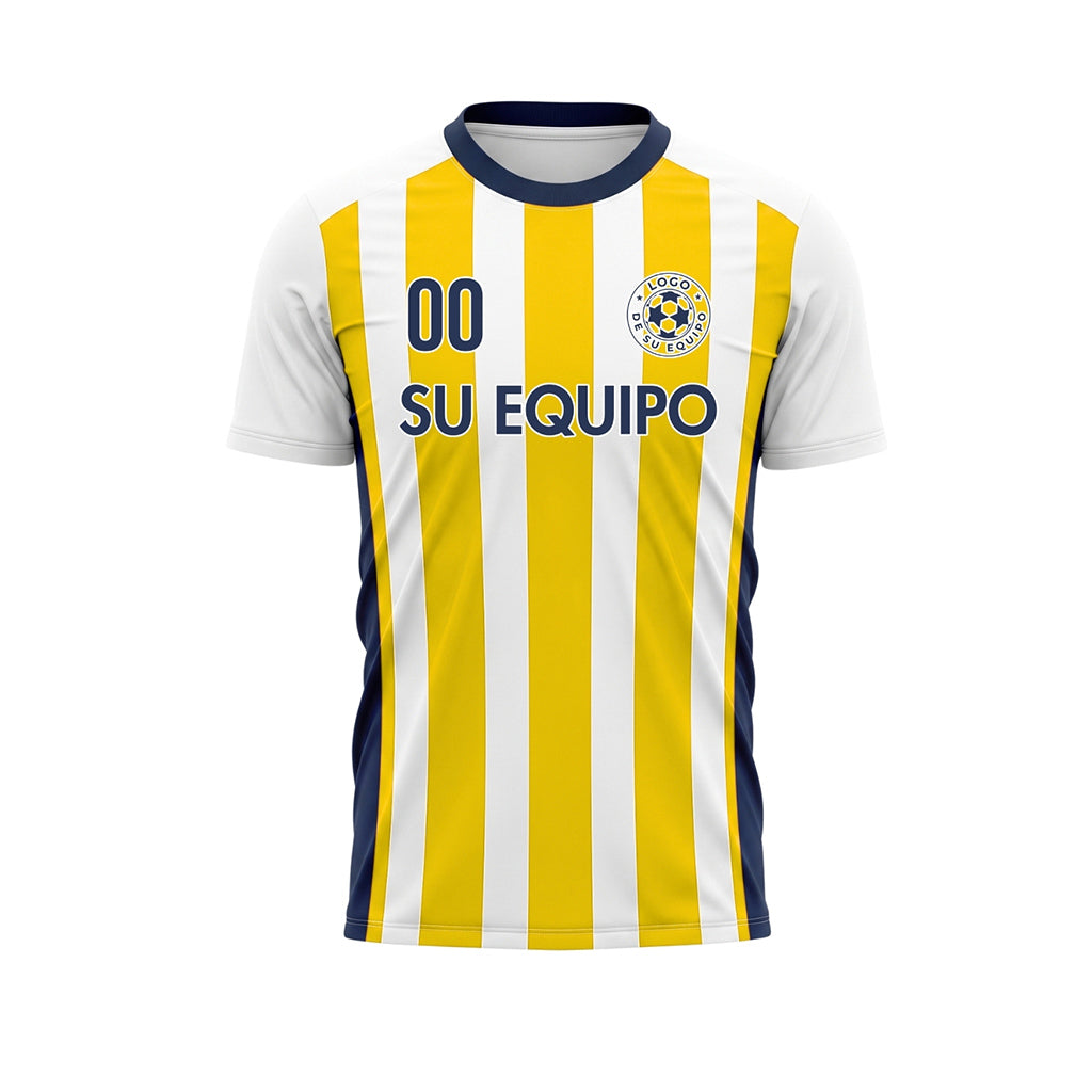 Blanco Amarillo Clásico Anchas Rayas Camiseta de Fútbol Personalizada