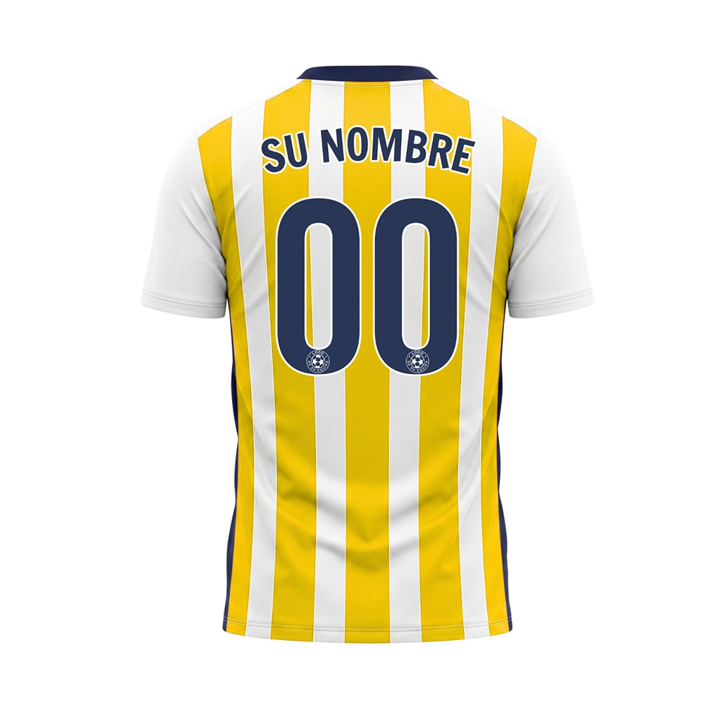 Blanco Amarillo Clásico Anchas Rayas Camiseta de Fútbol Personalizada