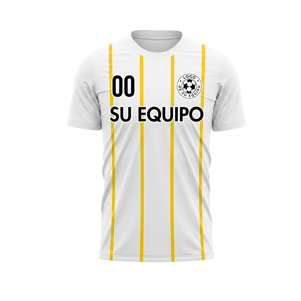 Blanco Amarillo Rayas Finas Vertical Motivo Camiseta de Fútbol Personalizada