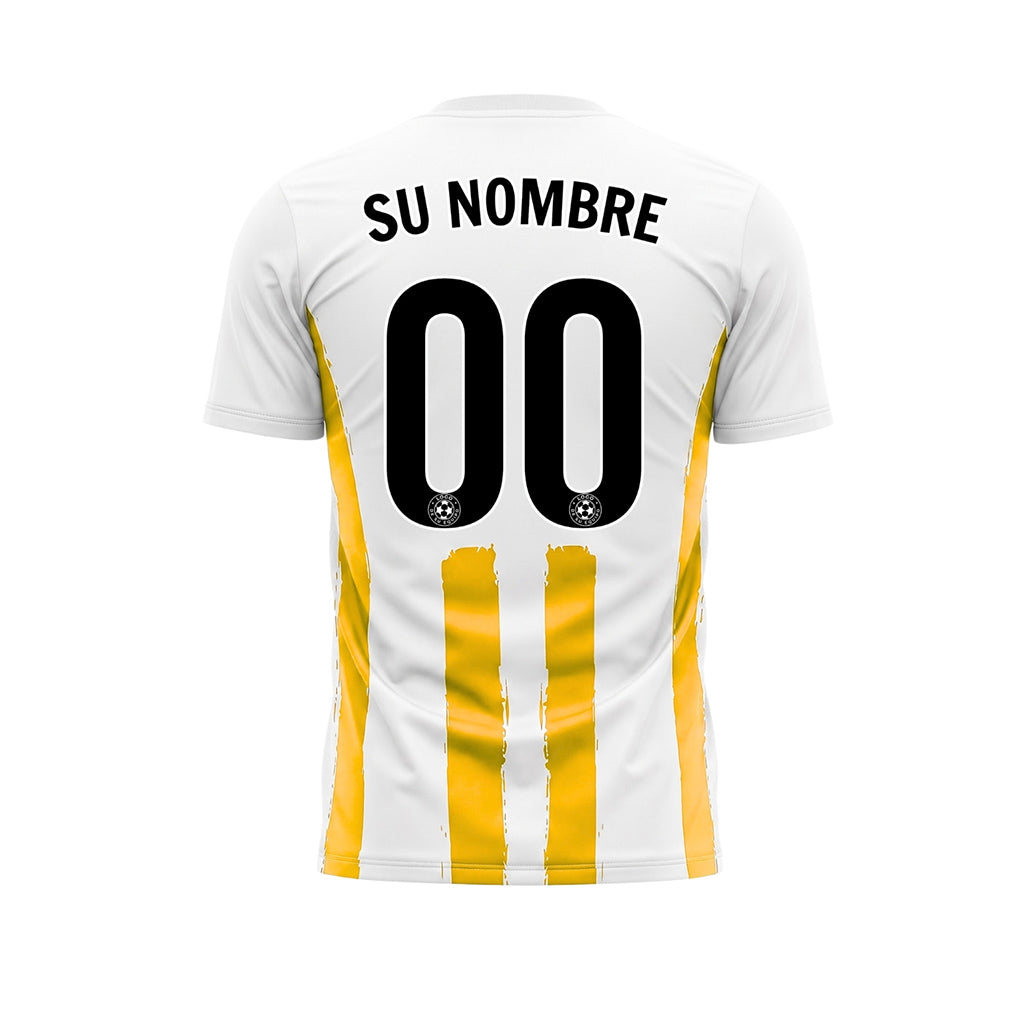 Blanco Amarillo Pincelada Rayas Longitudinales Motivo Camiseta de Fútbol Personalizada