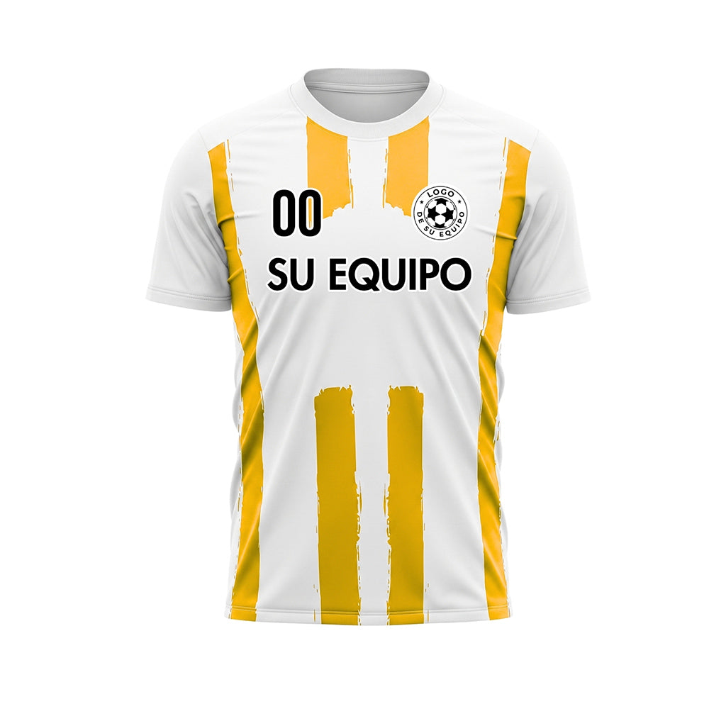 Blanco Amarillo Pincelada Rayas Longitudinales Motivo Camiseta de Fútbol Personalizada