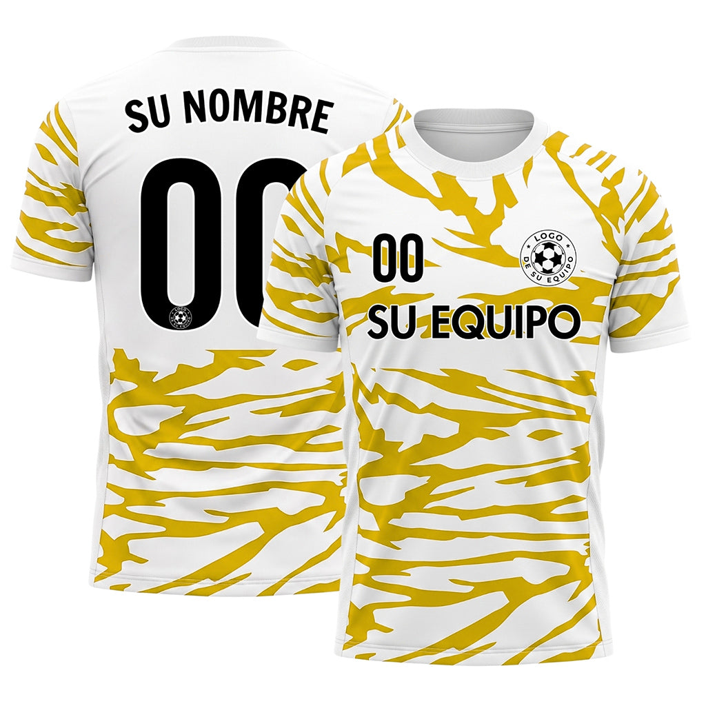 Blanco Amarillo Tigre Rayas Motivo Camiseta de Fútbol Personalizada