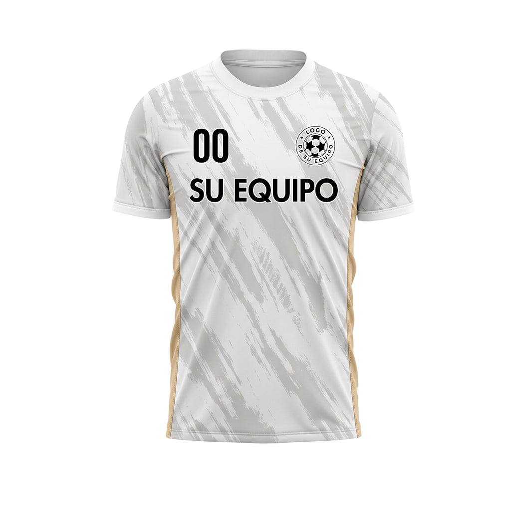 Blanco Dorado Gris Pincelada Motivo Camiseta de Fútbol Personalizada