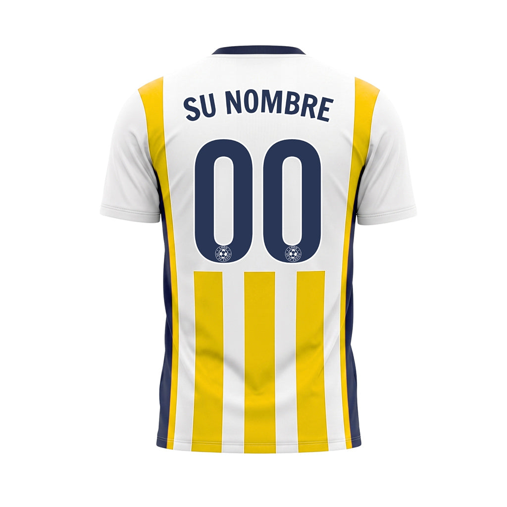 Blanco Amarillo Dorado Clásico Anchas Rayas Camiseta de Fútbol Personalizada