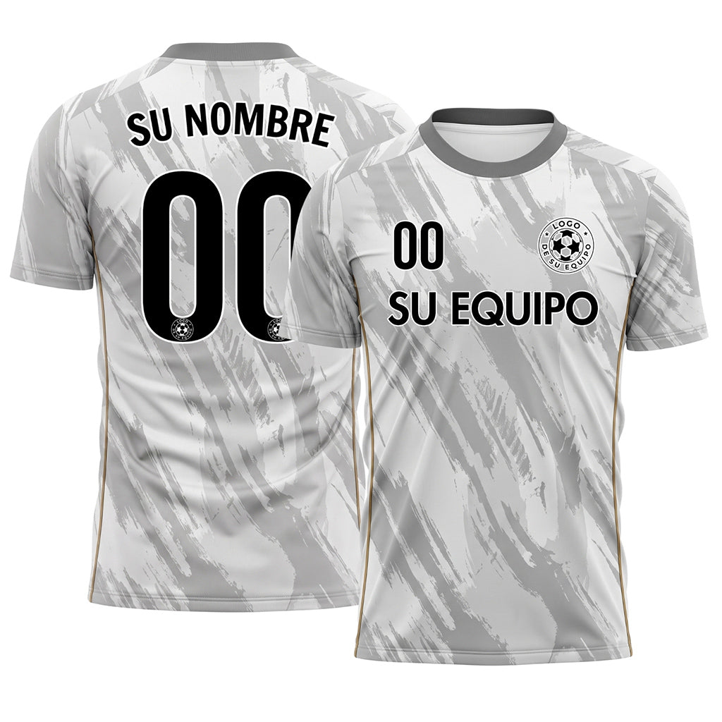 Blanco Gris Gris Pincelada Motivo Camiseta de Fútbol Personalizada