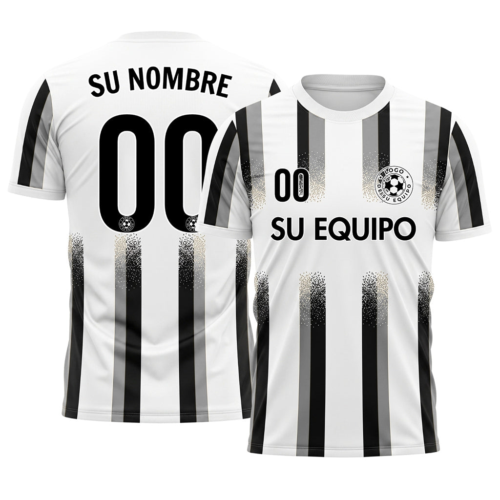 Blanco Gris Negro Degradado Salpicaduras Rayas Camiseta de Fútbol Personalizada