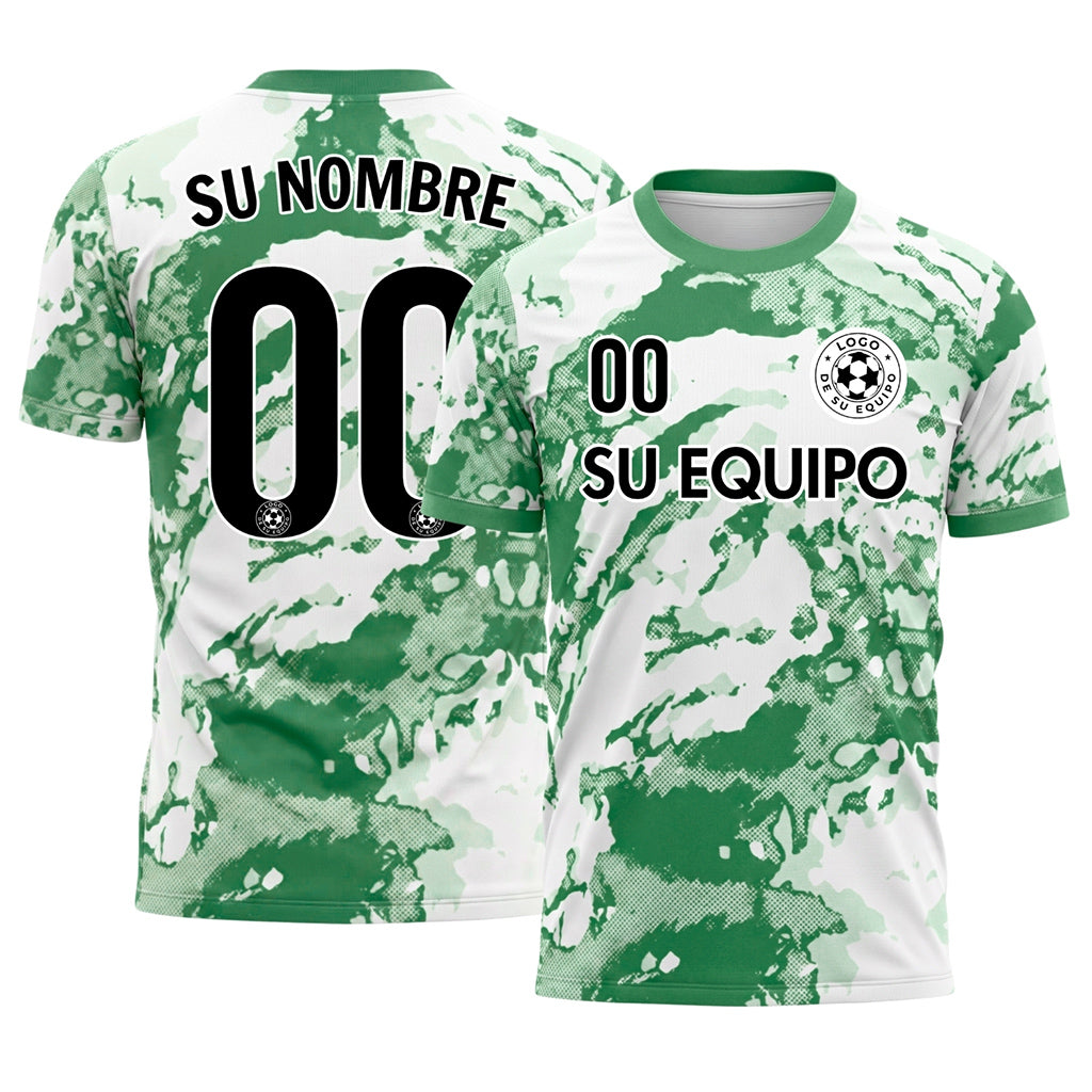 Blanco Verde Abstracto Grunge Semitono Motivo Camiseta de Fútbol Personalizada