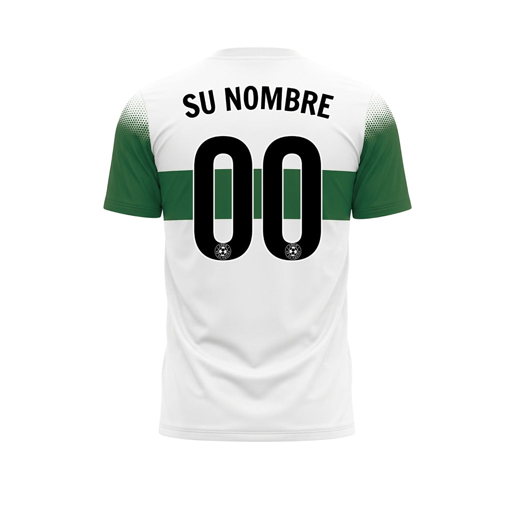Blanco Verde Rayas en el Pecho Semitono Hombro Motivo Camiseta de Fútbol Personalizada