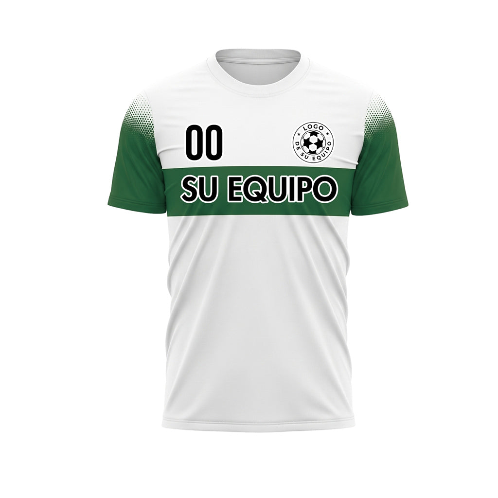 Blanco Verde Rayas en el Pecho Semitono Hombro Motivo Camiseta de Fútbol Personalizada