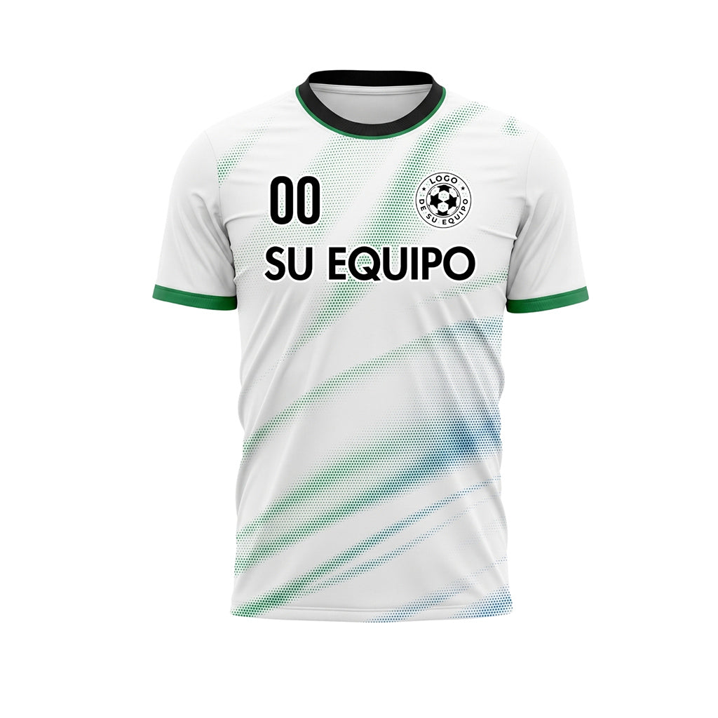 Blanco Verde Diagonal Semitono Olas Motivo Camiseta de Fútbol Personalizada