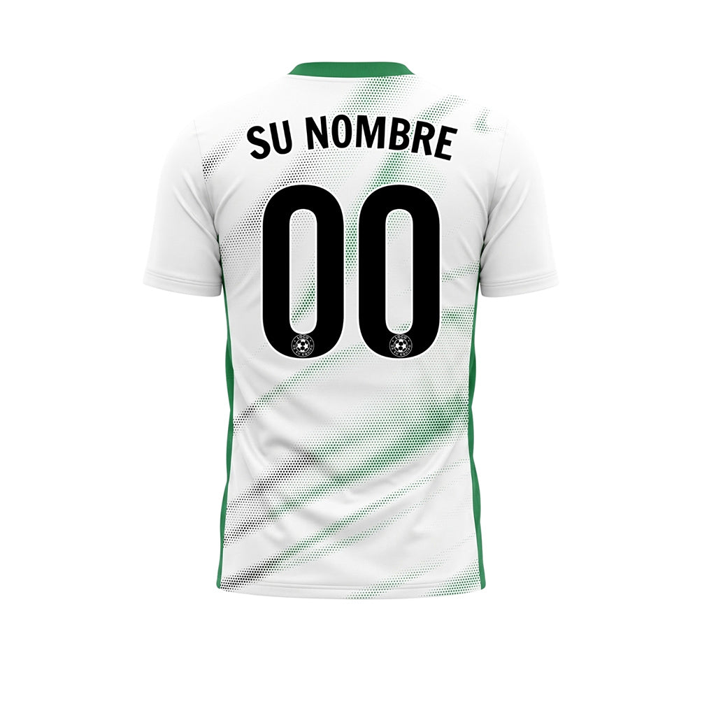 Blanco Verde Diagonal Semitono Olas Motivo Camiseta de Fútbol Personalizada