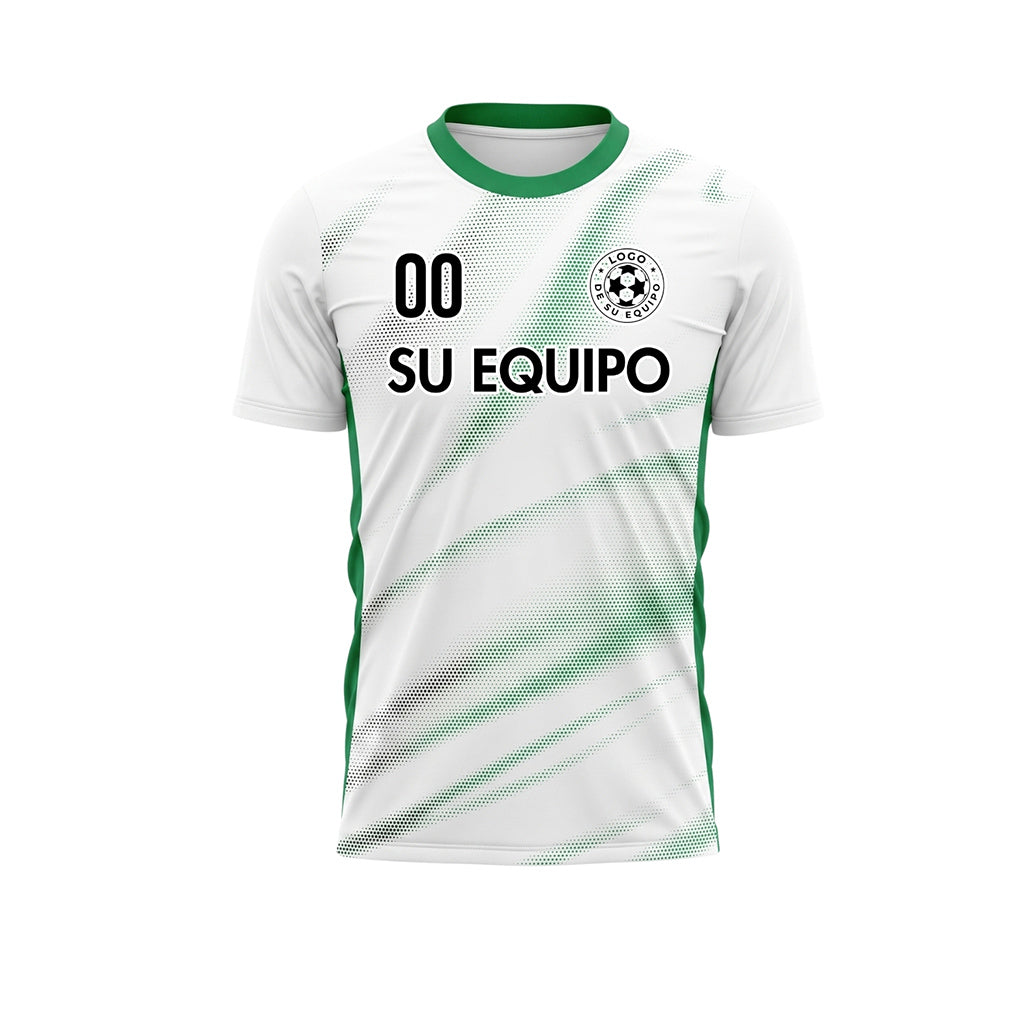 Blanco Verde Diagonal Semitono Olas Motivo Camiseta de Fútbol Personalizada