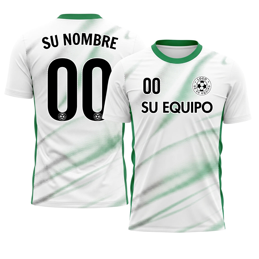 Blanco Verde Diagonal Semitono Olas Motivo Camiseta de Fútbol Personalizada