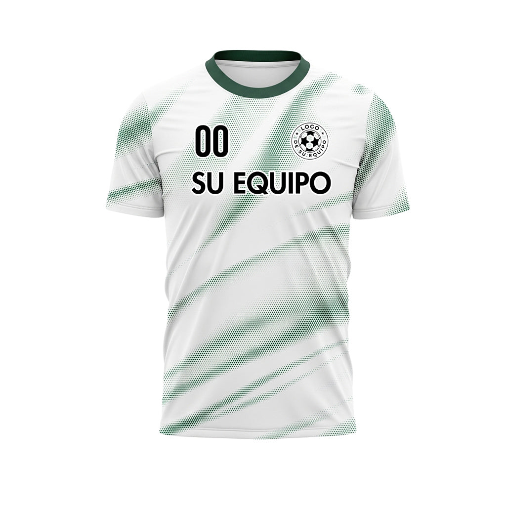 Blanco Verde Diagonal Semitono Olas Motivo (3) Camiseta de Fútbol Personalizada