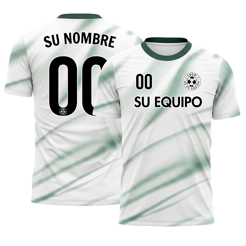 Blanco Verde Diagonal Semitono Olas Motivo (3) Camiseta de Fútbol Personalizada