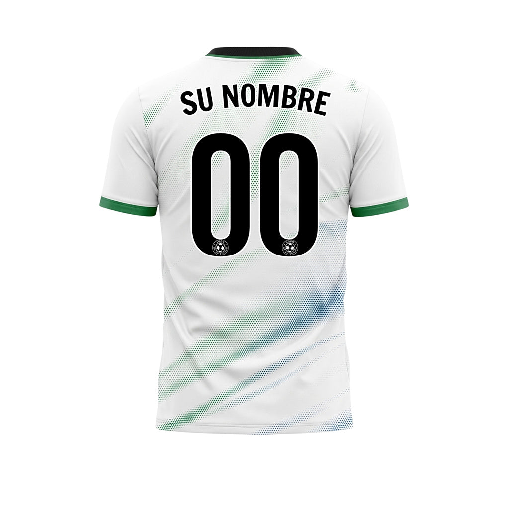 Blanco Verde Diagonal Semitono Olas Motivo Camiseta de Fútbol Personalizada