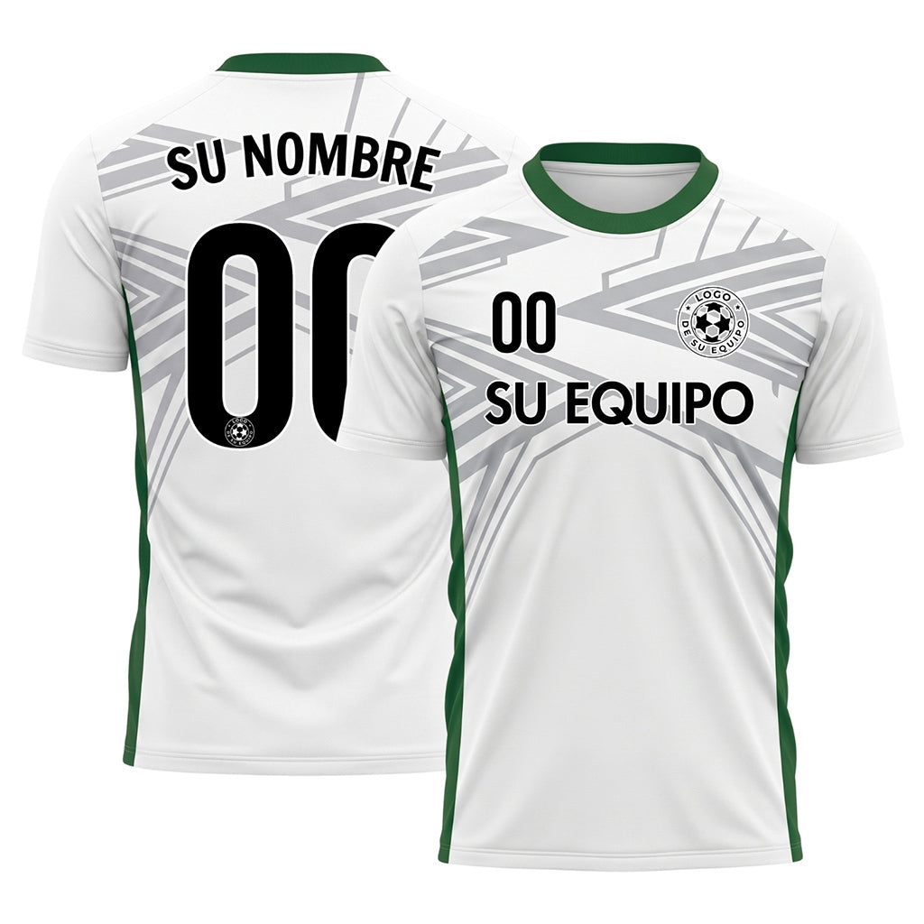 Blanco Verde Dinámico Flecha Motivo Camiseta de Fútbol Personalizada