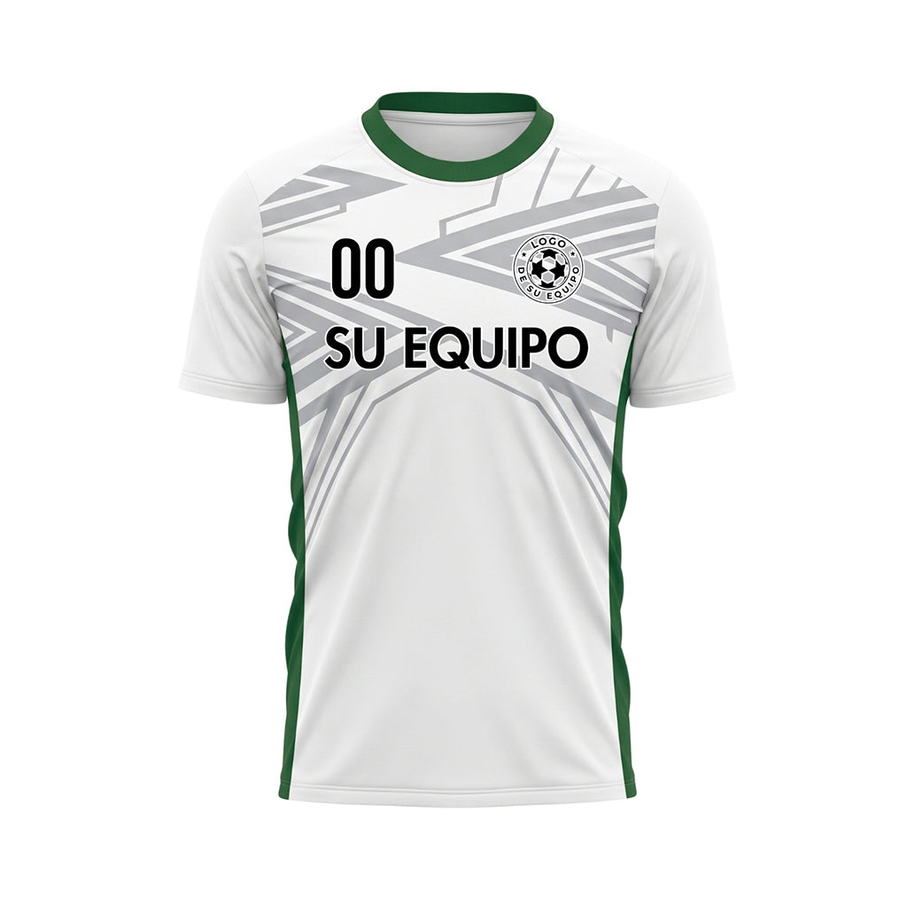 Blanco Verde Dinámico Flecha Motivo Camiseta de Fútbol Personalizada
