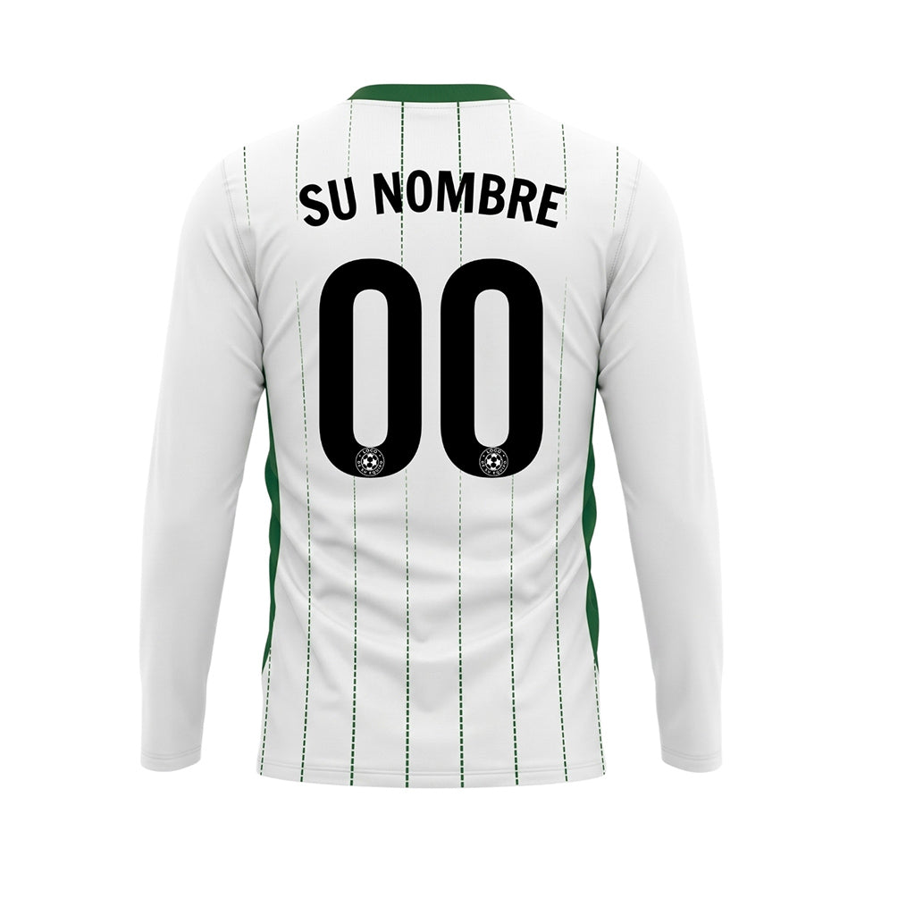 Blanco Verde Finas Rayas Verticales Camiseta de Fútbol Personalizada de Manga Larga