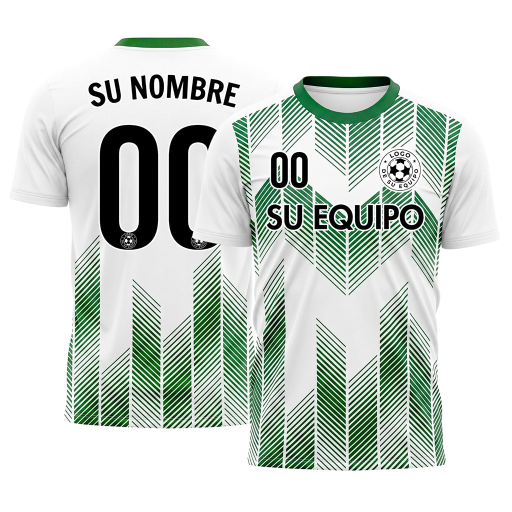 Blanco Verde a Chevrones Flecha Rayas Motivo Camiseta de Fútbol Personalizada