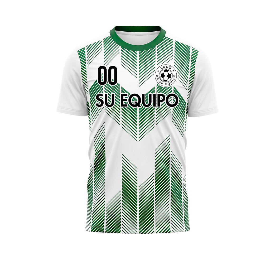 Blanco Verde a Chevrones Flecha Rayas Motivo Camiseta de Fútbol Personalizada