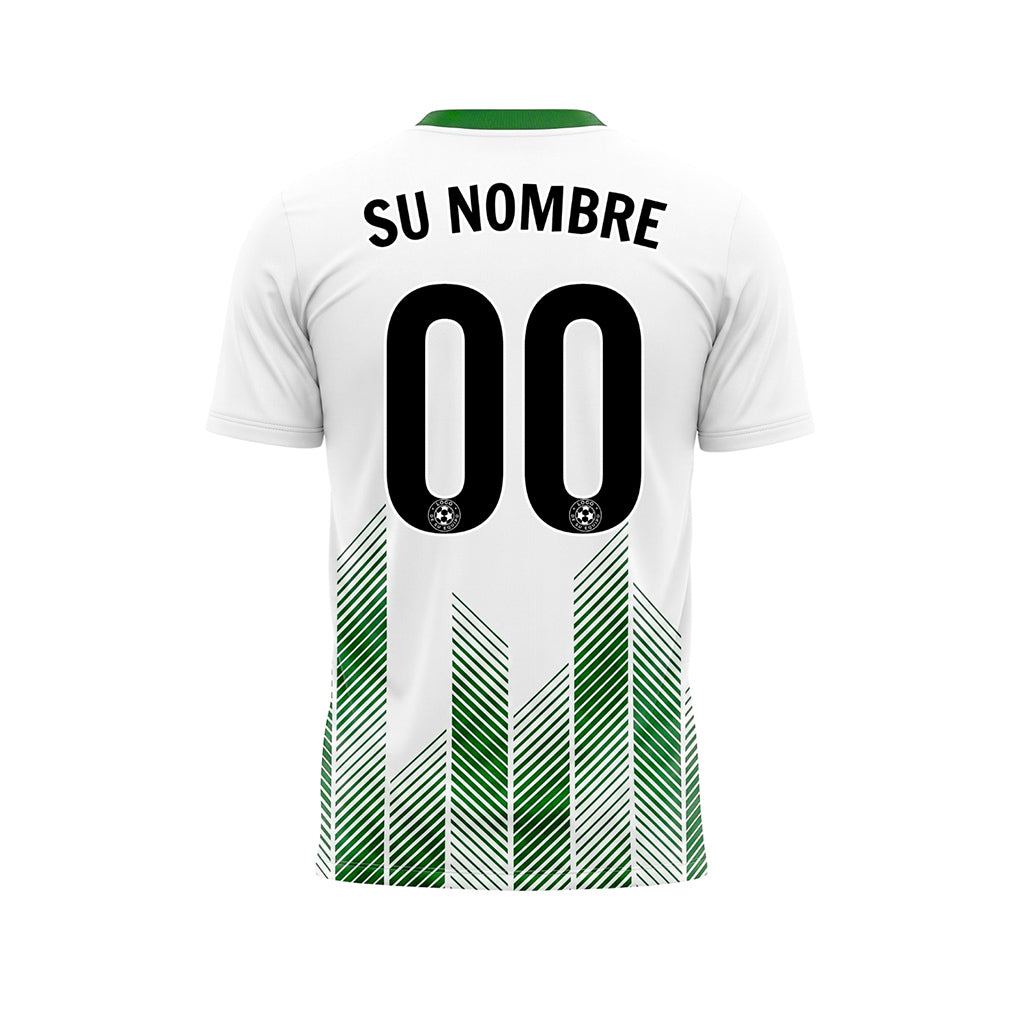 Blanco Verde a Chevrones Flecha Rayas Motivo Camiseta de Fútbol Personalizada