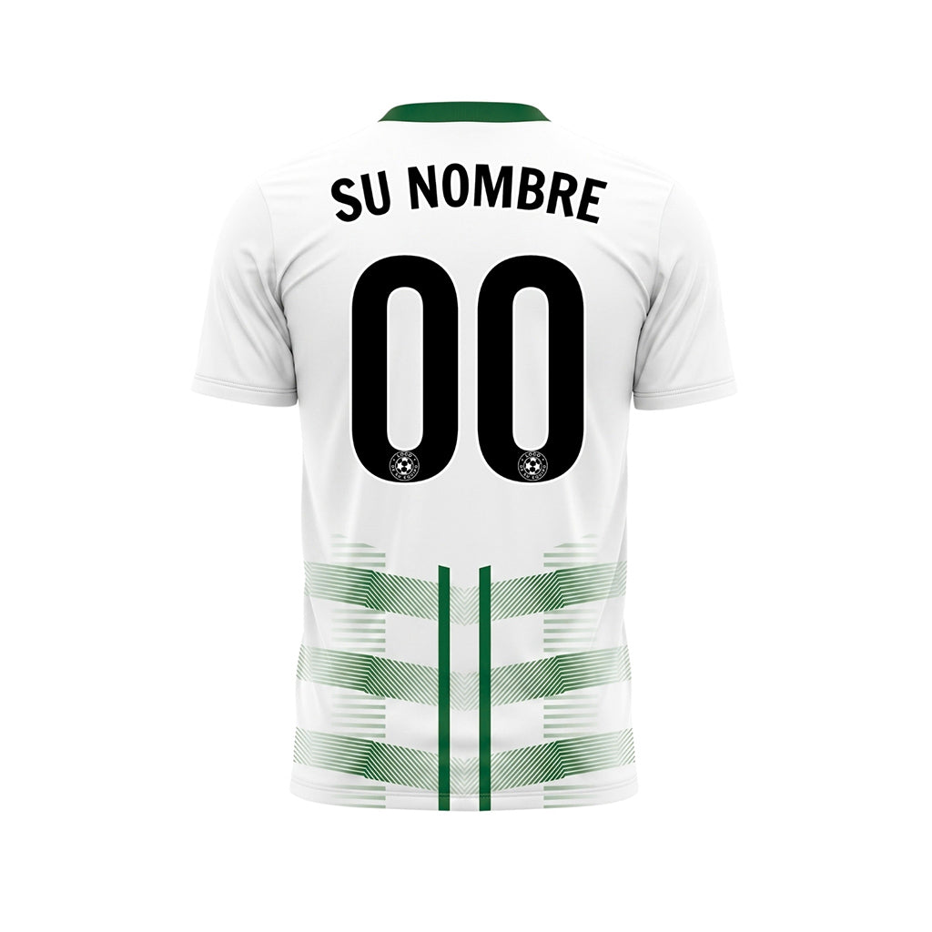 Blanco Verde Geométrico Flecha Dobles Rayas Motivo Camiseta de Fútbol Personalizada